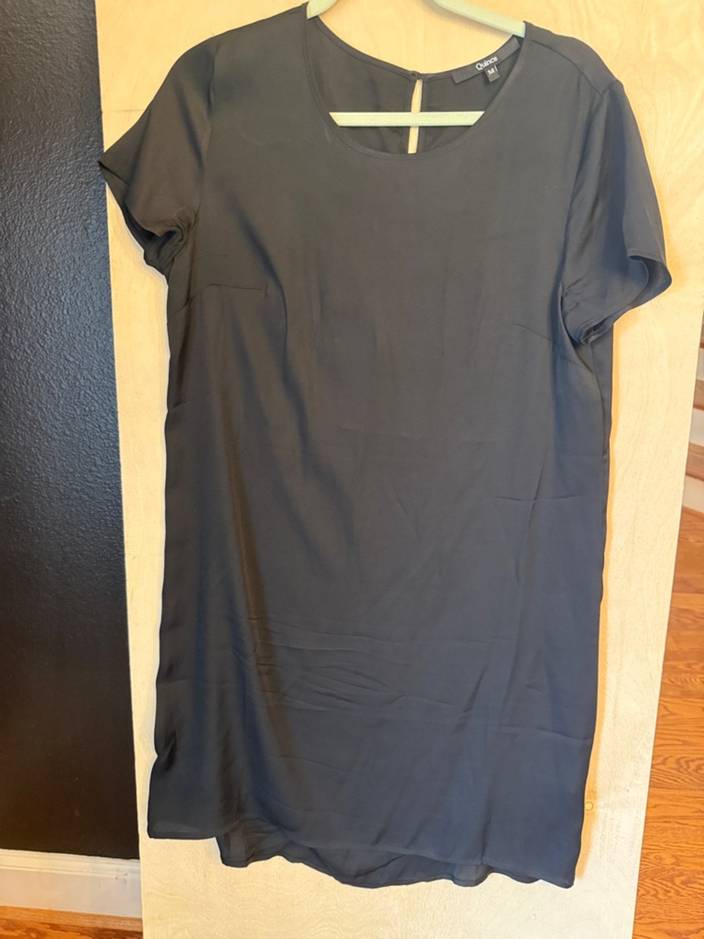 Quince Black Short-Sleeve Shift Tunic Dress